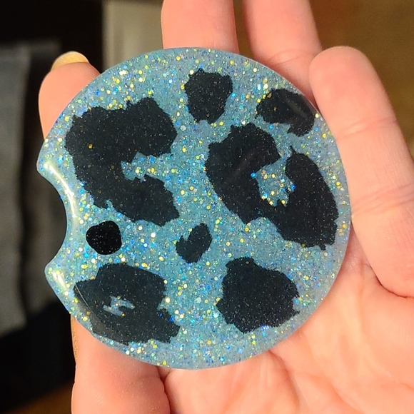 Animal Print Baby Blue Glitter Car Cup Coasters - Picture 5 of 5